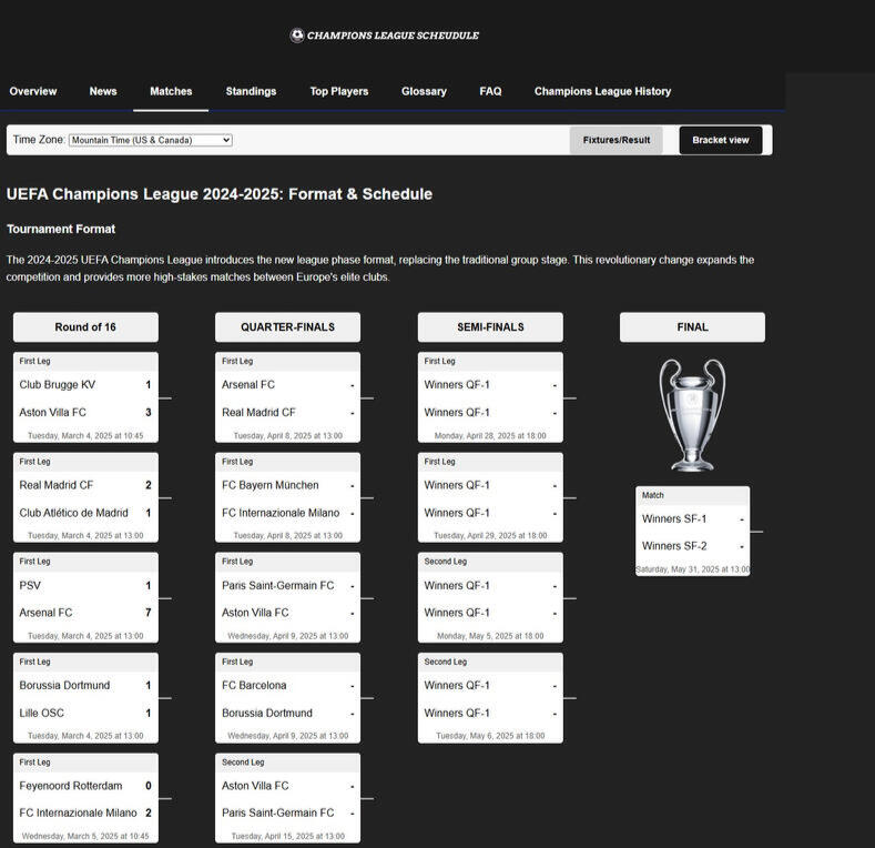 Champions League Schedule